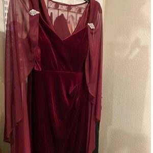R&M Richards Burgundy Velvet Long Sleeve Dress